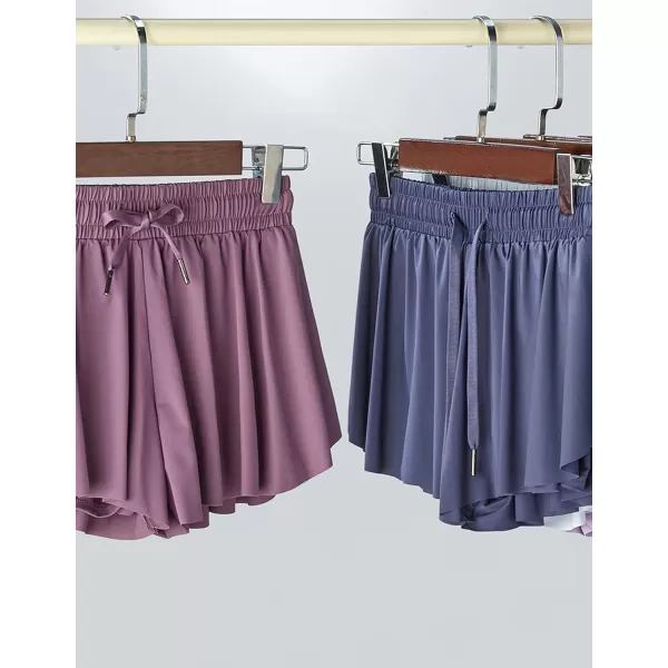image3 Pack Girls Flowy Shorts with Spandex Liner 2in1 Youth Butterfly Skirts for Fitness Running SportsArctic IceGrape NectarNightshadow Blue