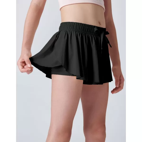 image3 Pack Girls Flowy Shorts with Spandex Liner 2in1 Youth Butterfly Skirts for Fitness Running SportsBlacks