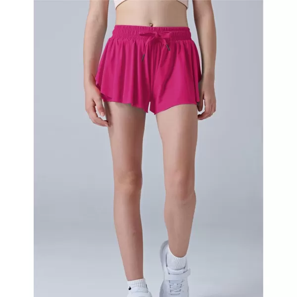 image3 Pack Girls Flowy Shorts with Spandex Liner 2in1 Youth Butterfly Skirts for Fitness Running SportsBright Pink