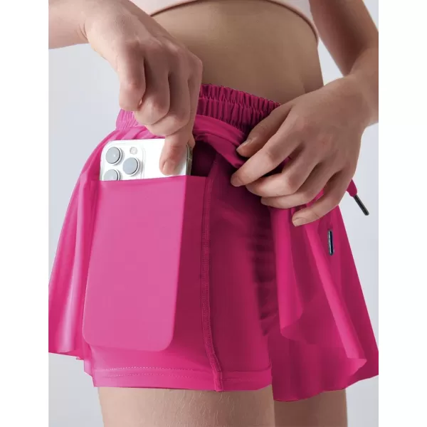 image3 Pack Girls Flowy Shorts with Spandex Liner 2in1 Youth Butterfly Skirts for Fitness Running SportsBright Pink