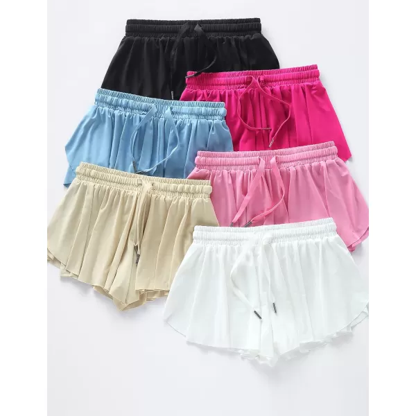 image3 Pack Girls Flowy Shorts with Spandex Liner 2in1 Youth Butterfly Skirts for Fitness Running SportsBright Pink