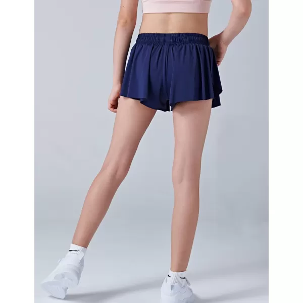 image3 Pack Girls Flowy Shorts with Spandex Liner 2in1 Youth Butterfly Skirts for Fitness Running SportsCreamAquaNavy