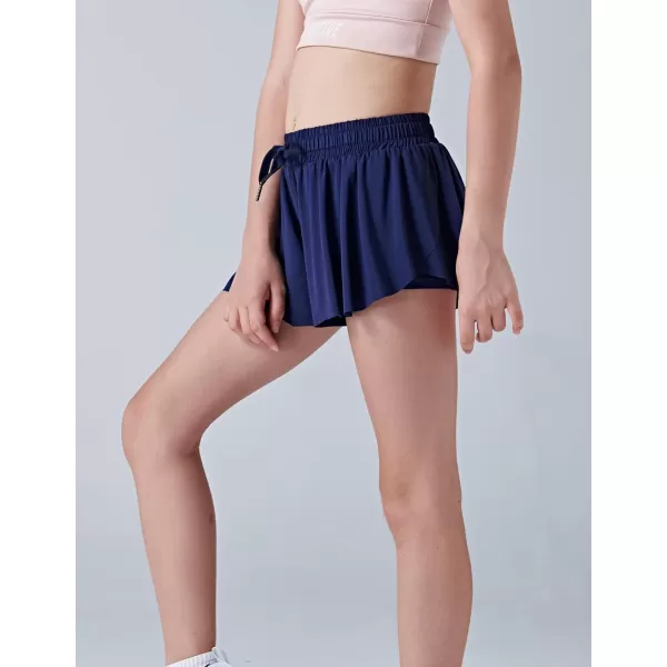 image3 Pack Girls Flowy Shorts with Spandex Liner 2in1 Youth Butterfly Skirts for Fitness Running SportsCreamAquaNavy