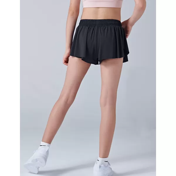 image3 Pack Girls Flowy Shorts with Spandex Liner 2in1 Youth Butterfly Skirts for Fitness Running SportsLavenderWhiteBlack