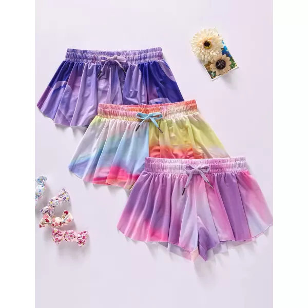 image3 Pack Girls Flowy Shorts with Spandex Liner 2in1 Youth Butterfly Skirts for Fitness Running SportsOmbre