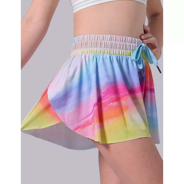 image3 Pack Girls Flowy Shorts with Spandex Liner 2in1 Youth Butterfly Skirts for Fitness Running SportsOmbre