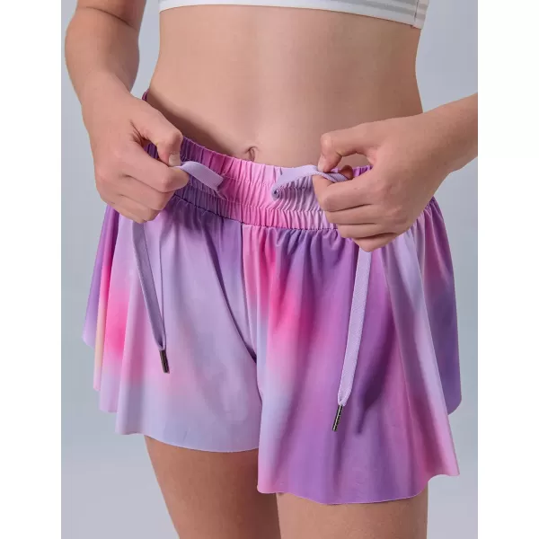 image3 Pack Girls Flowy Shorts with Spandex Liner 2in1 Youth Butterfly Skirts for Fitness Running SportsOmbre