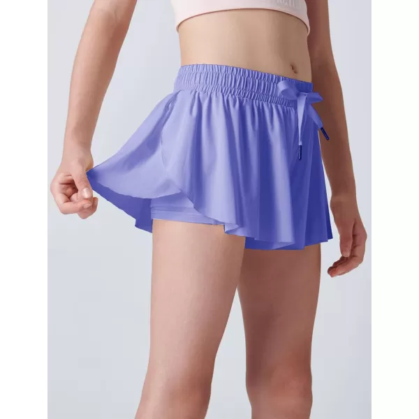 image3 Pack Girls Flowy Shorts with Spandex Liner 2in1 Youth Butterfly Skirts for Fitness Running SportsPeachPeriwinkleRed Violet