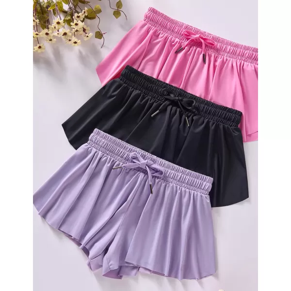 image3 Pack Girls Flowy Shorts with Spandex Liner 2in1 Youth Butterfly Skirts for Fitness Running SportsPinkBaby BlueLight Yellow