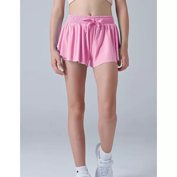 image3 Pack Girls Flowy Shorts with Spandex Liner 2in1 Youth Butterfly Skirts for Fitness Running SportsPinkWhiteBlack