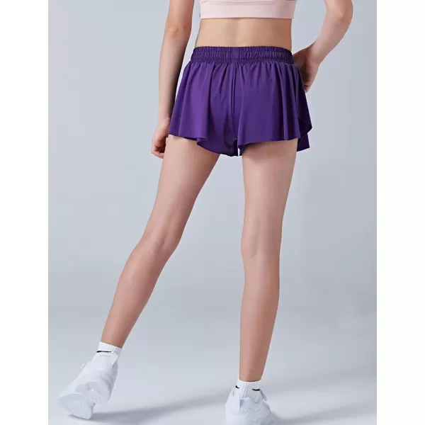 image3 Pack Girls Flowy Shorts with Spandex Liner 2in1 Youth Butterfly Skirts for Fitness Running SportsPurple