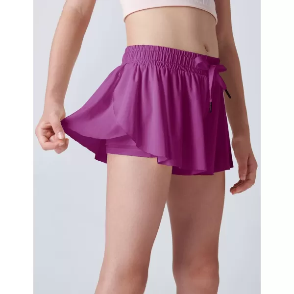 image3 Pack Girls Flowy Shorts with Spandex Liner 2in1 Youth Butterfly Skirts for Fitness Running SportsPurple WineYellow PearDusk Blue