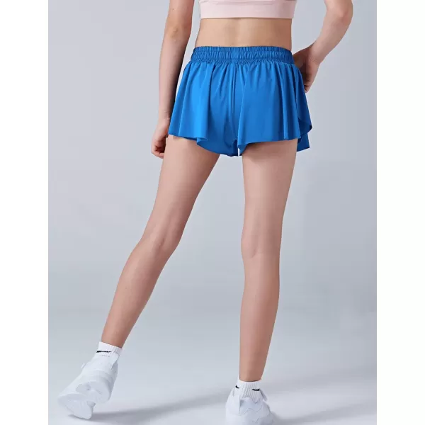 image3 Pack Girls Flowy Shorts with Spandex Liner 2in1 Youth Butterfly Skirts for Fitness Running SportsRedGrayBlue