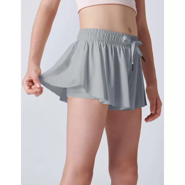 image3 Pack Girls Flowy Shorts with Spandex Liner 2in1 Youth Butterfly Skirts for Fitness Running SportsRedGrayBlue