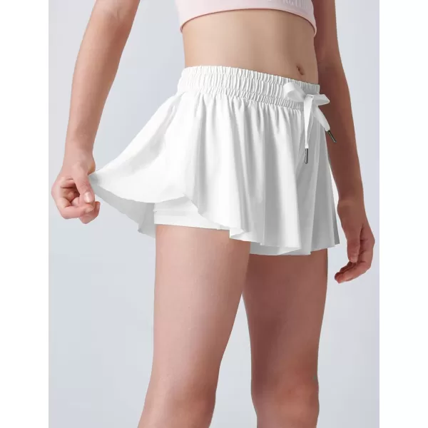 image3 Pack Girls Flowy Shorts with Spandex Liner 2in1 Youth Butterfly Skirts for Fitness Running SportsWhite