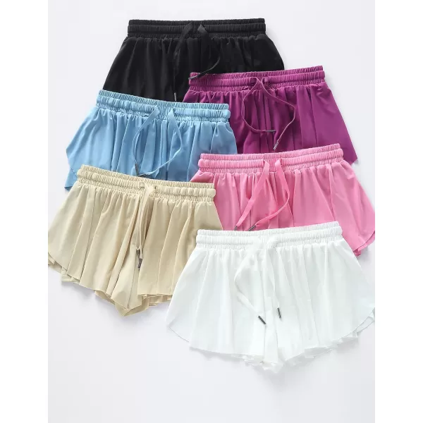 image3 Pack Girls Flowy Shorts with Spandex Liner 2in1 Youth Butterfly Skirts for Fitness Running SportsWhite