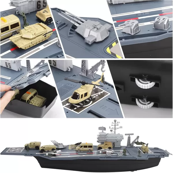 image33Inch Aircraft Carrier Mega Playset  Ultimate Military Battle Set for Boys with Realistic Battleship Fighter Jets Toy Soldier Figures Military Vehicles for Kids Imaginary Pretend Play