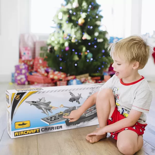 image33Inch Aircraft Carrier Mega Playset  Ultimate Military Battle Set for Boys with Realistic Battleship Fighter Jets Toy Soldier Figures Military Vehicles for Kids Imaginary Pretend Play