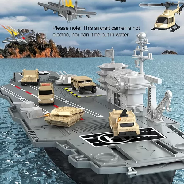 image33Inch Aircraft Carrier Mega Playset  Ultimate Military Battle Set for Boys with Realistic Battleship Fighter Jets Toy Soldier Figures Military Vehicles for Kids Imaginary Pretend Play
