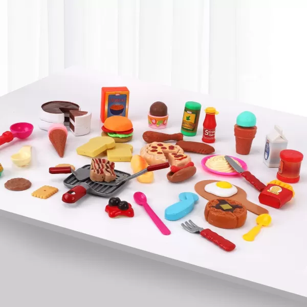 image50 PCS Kids Deluxe Pretend Play Food Set with Kitchen Tools Breakfast Fast Food Ice Cream ampamp Desserts  Fun ampamp Interactive Gourmet Toy Assortment Playset for Imaginative Play50 Pieces