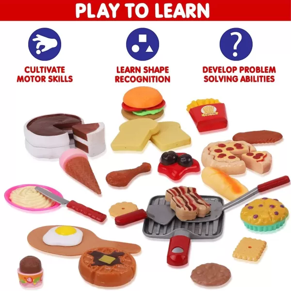 image50 PCS Kids Deluxe Pretend Play Food Set with Kitchen Tools Breakfast Fast Food Ice Cream ampamp Desserts  Fun ampamp Interactive Gourmet Toy Assortment Playset for Imaginative Play50 Pieces