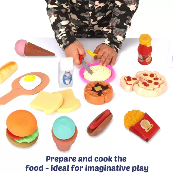 image50 PCS Kids Deluxe Pretend Play Food Set with Kitchen Tools Breakfast Fast Food Ice Cream ampamp Desserts  Fun ampamp Interactive Gourmet Toy Assortment Playset for Imaginative Play50 Pieces