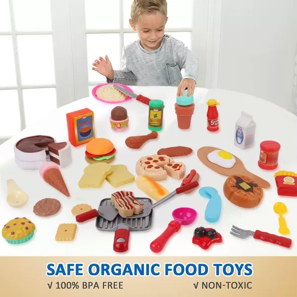 image50 PCS Kids Deluxe Pretend Play Food Set with Kitchen Tools Breakfast Fast Food Ice Cream ampamp Desserts  Fun ampamp Interactive Gourmet Toy Assortment Playset for Imaginative Play50 Pieces