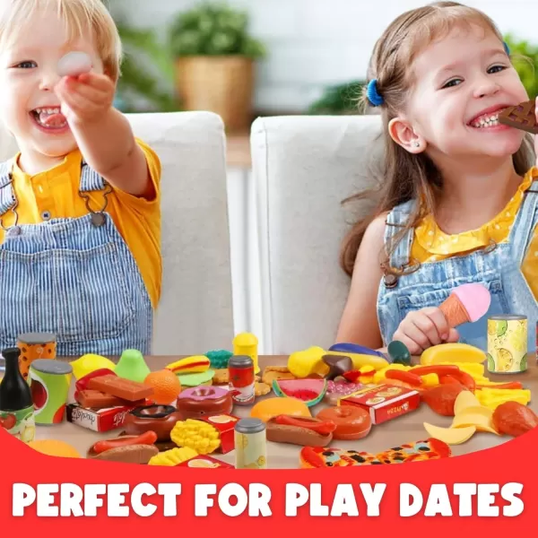 image50 PCS Kids Deluxe Pretend Play Food Set with Kitchen Tools Breakfast Fast Food Ice Cream ampamp Desserts  Fun ampamp Interactive Gourmet Toy Assortment Playset for Imaginative Play120 Pieces