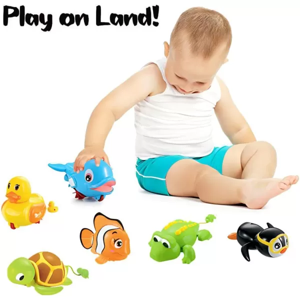 image6 PCS Swimming Wind Up Bath Toys  Sea Animals in The Bathtub Windup Motorized Kids Water Bathtime Fun