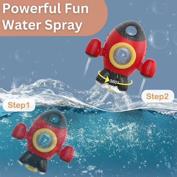 imageBaby Bath Toys Space Rocket Shape Bathtub Toys for Toddlers Spray Water Toys w Rotating Fountain Bathroom Shower Toys for Infants Aged 18 Months 2 3 4 5 Years Old Kids Girls Boys