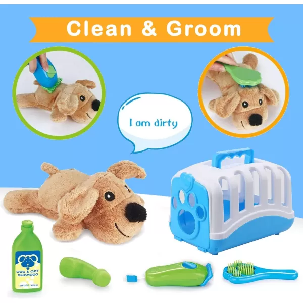 imageDeluxe Complete Vet Pet Care Play Set  Veterinarian Pretend Doctor Role Play Grooming Toy Kit with Plush Dog ampamp Cat 34 Pcs