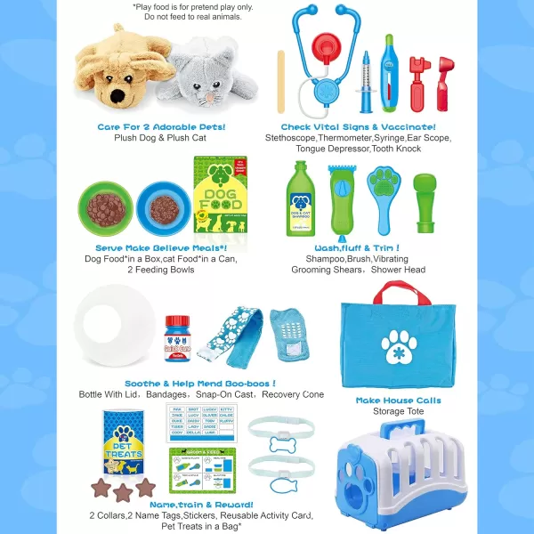 imageDeluxe Complete Vet Pet Care Play Set  Veterinarian Pretend Doctor Role Play Grooming Toy Kit with Plush Dog ampamp Cat 34 Pcs