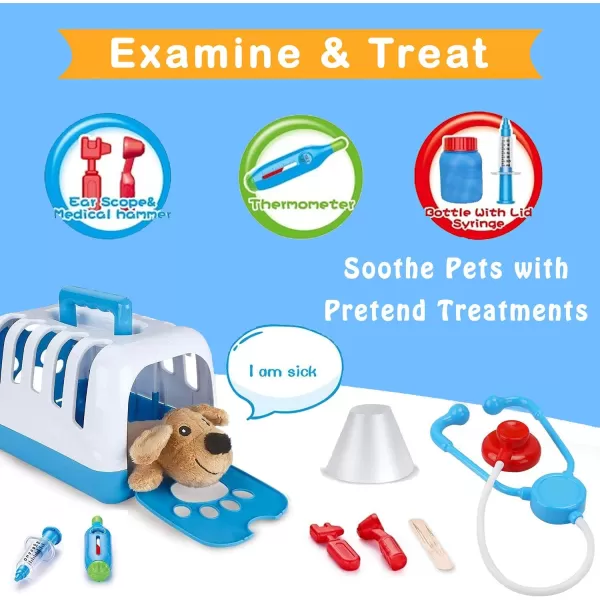 imageDeluxe Complete Vet Pet Care Play Set  Veterinarian Pretend Doctor Role Play Grooming Toy Kit with Plush Dog ampamp Cat 34 Pcs