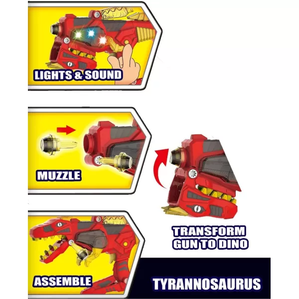 imageDinosaur Toy Gun  3in1 Transforming TRex Blaster with Cool Sound Effects ampamp LED Light Up  Build and Take Apart Toy for Boys ampamp Girls