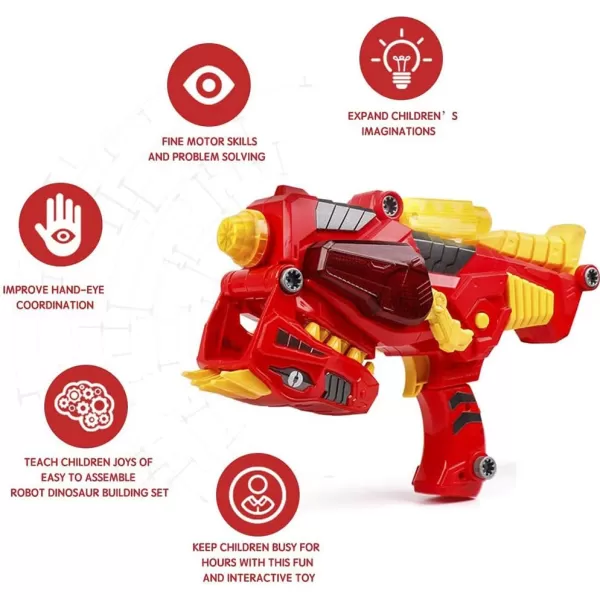 imageDinosaur Toy Gun  3in1 Transforming TRex Blaster with Cool Sound Effects ampamp LED Light Up  Build and Take Apart Toy for Boys ampamp Girls
