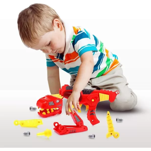 imageDinosaur Toy Gun  3in1 Transforming TRex Blaster with Cool Sound Effects ampamp LED Light Up  Build and Take Apart Toy for Boys ampamp Girls