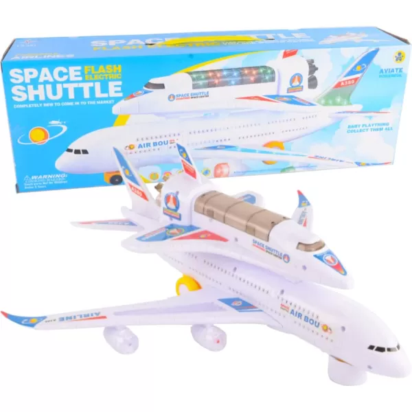 imageElectric Airplane Space Shuttle Carrier Transporter Bump and Go Kids Action Toy  Big Model Jumbo Jet with Flashing 3D Lights and Realistic Aircraft Plane Sounds