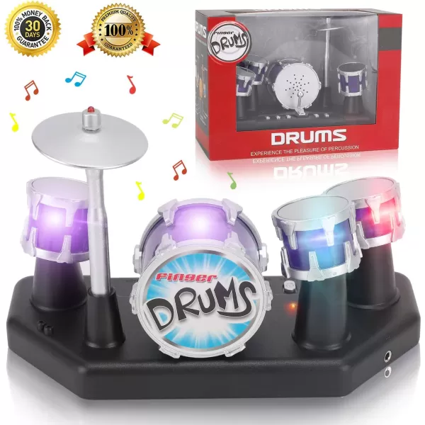 imageFinger Drum Set Electronic Mini Desktop Small Novelty Toy Desk Instrument Game with Sounds and Lights for Kids Adults