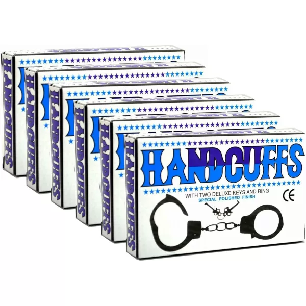 imageHeavy Duty Toy Metal Handcuffs with Keys  6 PACK Stainless Steel Bulk Fake Hand Cuffs Accessories Supplies Party Favors