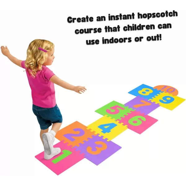 imageHopscotch Playmat Foam Interlocking Puzzle Floor Mat  10 Large Number Tiles 12quot by 12quot Square Blocks
