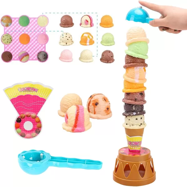 imageIce Cream Toy Stacking Tower  Balancing and Stackable Scoop Ice Cream for Toddlers Kids Pretend Food Play Set Kitchen Dessert