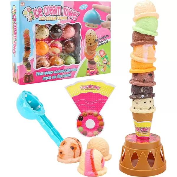imageIce Cream Toy Stacking Tower  Balancing and Stackable Scoop Ice Cream for Toddlers Kids Pretend Food Play Set Kitchen Dessert