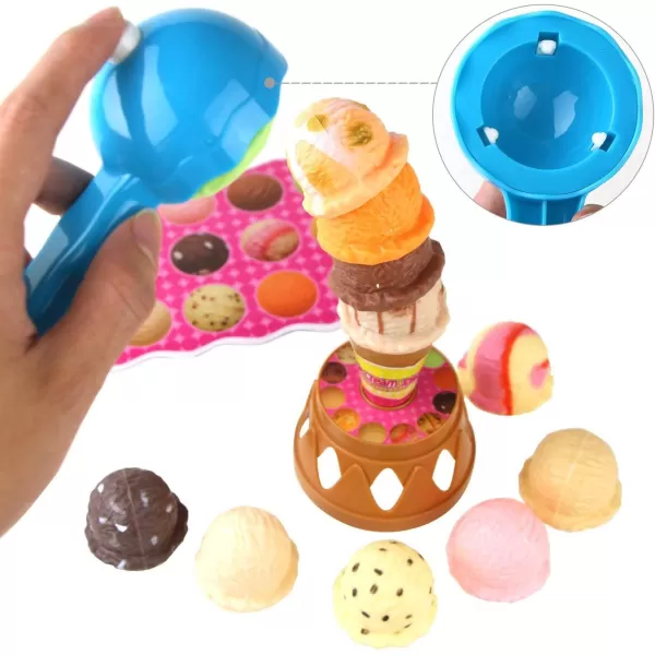 imageIce Cream Toy Stacking Tower  Balancing and Stackable Scoop Ice Cream for Toddlers Kids Pretend Food Play Set Kitchen Dessert