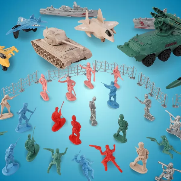 imageLiberty Imports 120 PCS Army Men Toy Soldiers ampamp Battle Vehicles Military Action Figures Deluxe Bucket Set  World War II Little Plastic Action Figurines for Kids Boys Imaginary Play