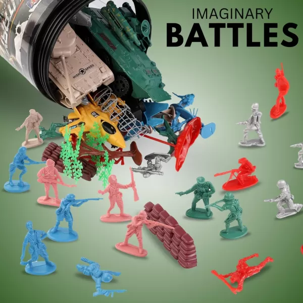 imageLiberty Imports 120 PCS Army Men Toy Soldiers ampamp Battle Vehicles Military Action Figures Deluxe Bucket Set  World War II Little Plastic Action Figurines for Kids Boys Imaginary Play