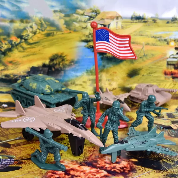 imageLiberty Imports 124 PCS Army Men Toy Figures Military Forces Bucket Play Set World War II Battle Plastic Soldiers Set with Vehicles for Boys Kids Imaginary Play