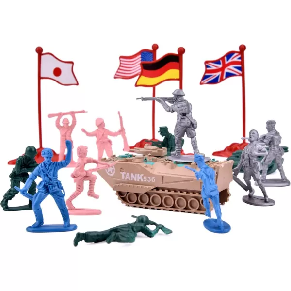 imageLiberty Imports 124 PCS Army Men Toy Figures Military Forces Bucket Play Set World War II Battle Plastic Soldiers Set with Vehicles for Boys Kids Imaginary Play
