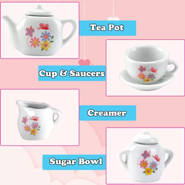 imageLiberty Imports 16 Piece Rose Flower Miniature Porcelain Ceramic Tea Set  Kids Toy Mini Pretend Play Kitchen Decorated Playset  Small Party Accessories Teapot Cups Sugar Bowl and Creamer