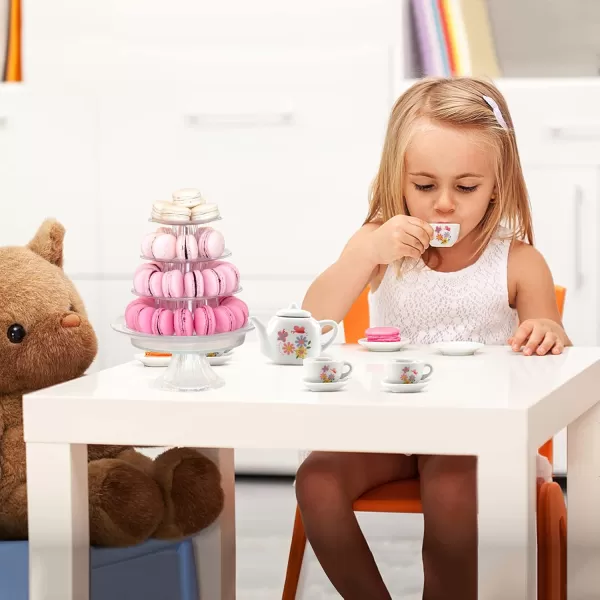 imageLiberty Imports 16 Piece Rose Flower Miniature Porcelain Ceramic Tea Set  Kids Toy Mini Pretend Play Kitchen Decorated Playset  Small Party Accessories Teapot Cups Sugar Bowl and Creamer