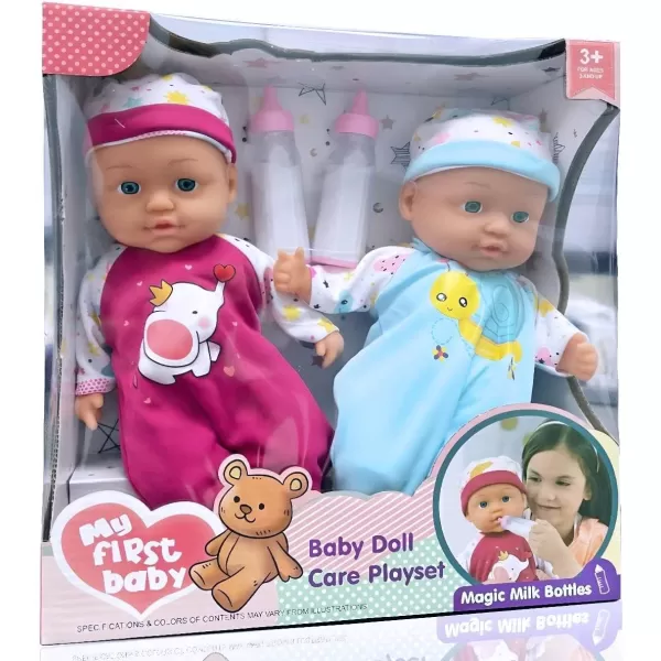 imageLiberty Imports 2 Pack Twin Baby Dolls Playset  12quot Realistic Soft Body Talking Newborn Boy ampamp Girl Toy Dolls with Magic Milk Bottles Accessories for Kids Imaginative Pretend Play Nursing